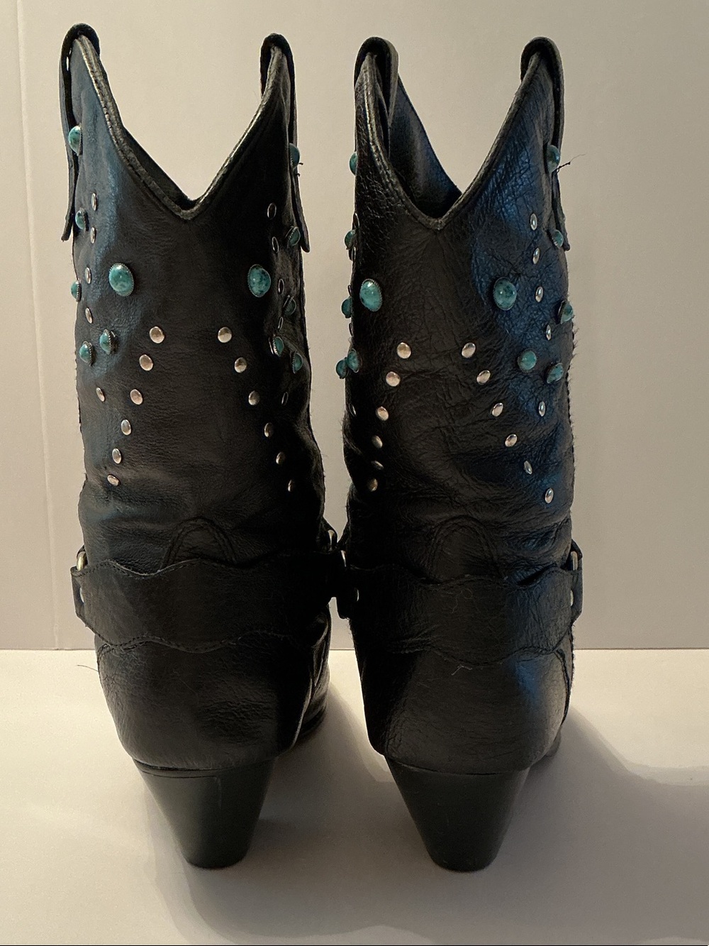 Vintage Dingo Black Studded Western Women’s Boots & Turquoise & Silver Accents 7 - Picture 4 of 11